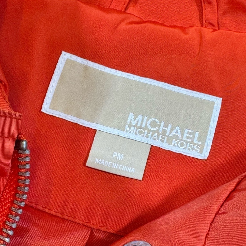 NWOT Michael Kor’s Women's Orange Hooded Rain Coat Jacket with silver details - Picture 3 of 12